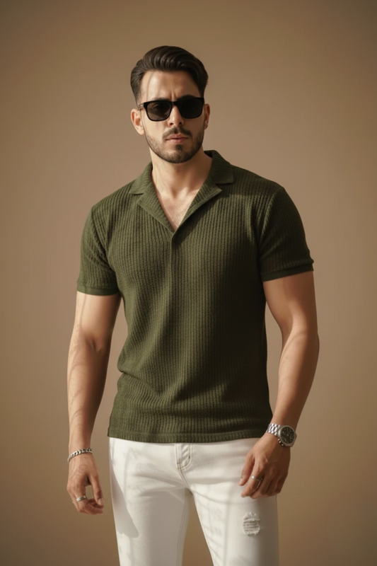 SOXAGE  - Premium Waffle Knitted Polo - Olive Green