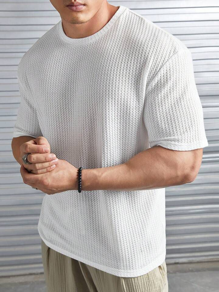 SOXAGE - Oversized Waffle Knit Tee For Men - WHITE