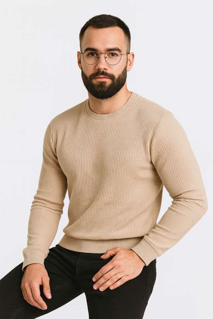 SOXAGE - Premium Full Sleeves Waffle Knit Tee For Men - Beige