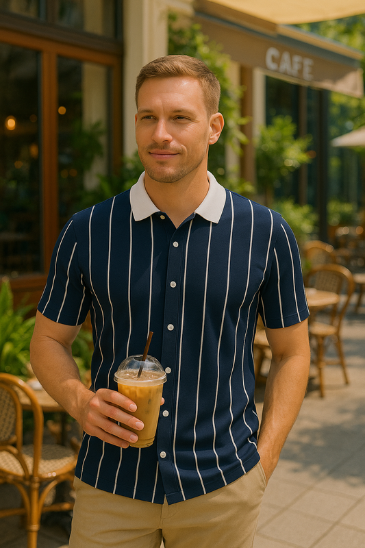 Soxage - Contrast Collar Button Down Polo For Men - Blue