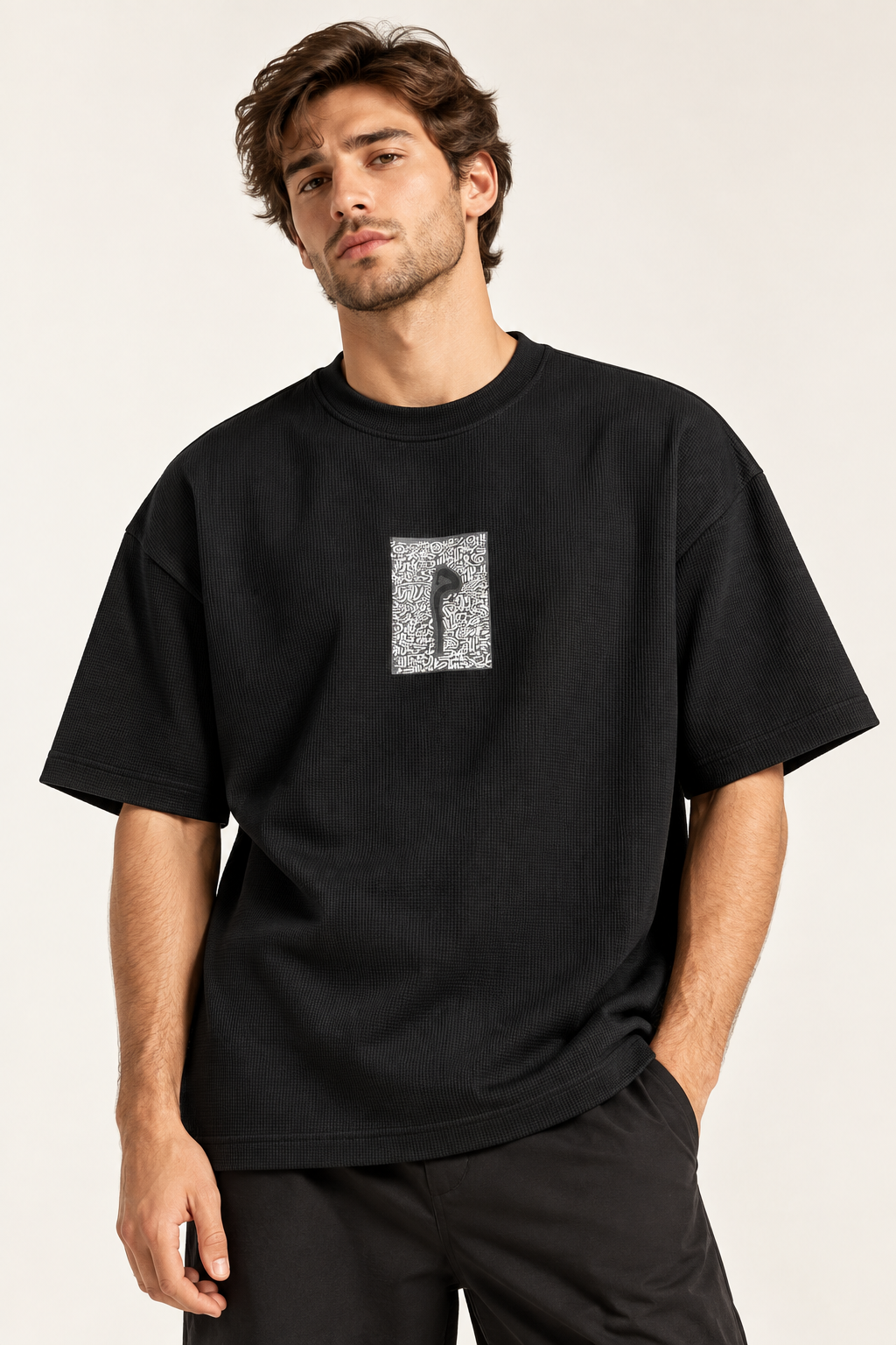 Cipher Waffle Oversized Tee - Black
