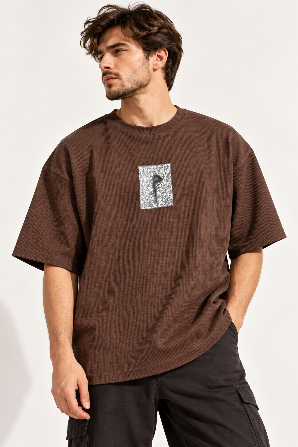 Cipher Waffle Oversized Tee - Brown