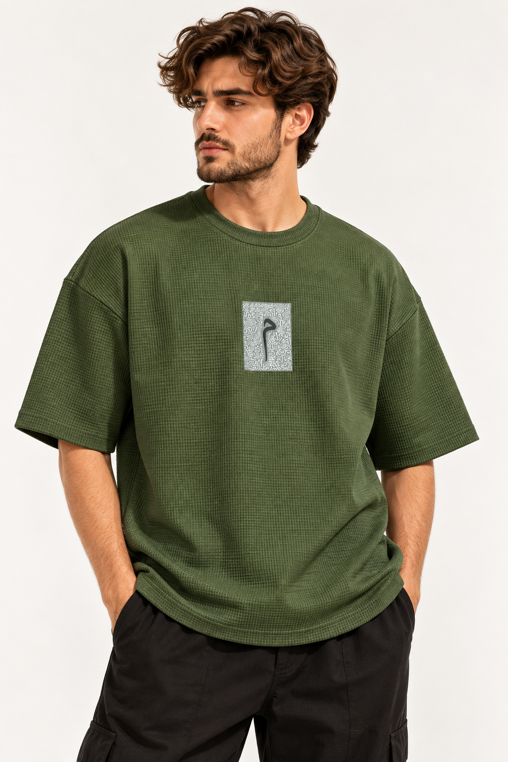 Cipher Waffle Oversized Tee - Olive