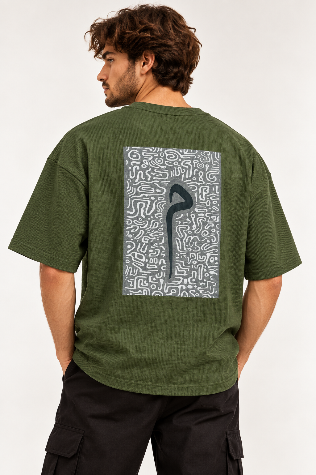 Cipher Waffle Oversized Tee - Olive