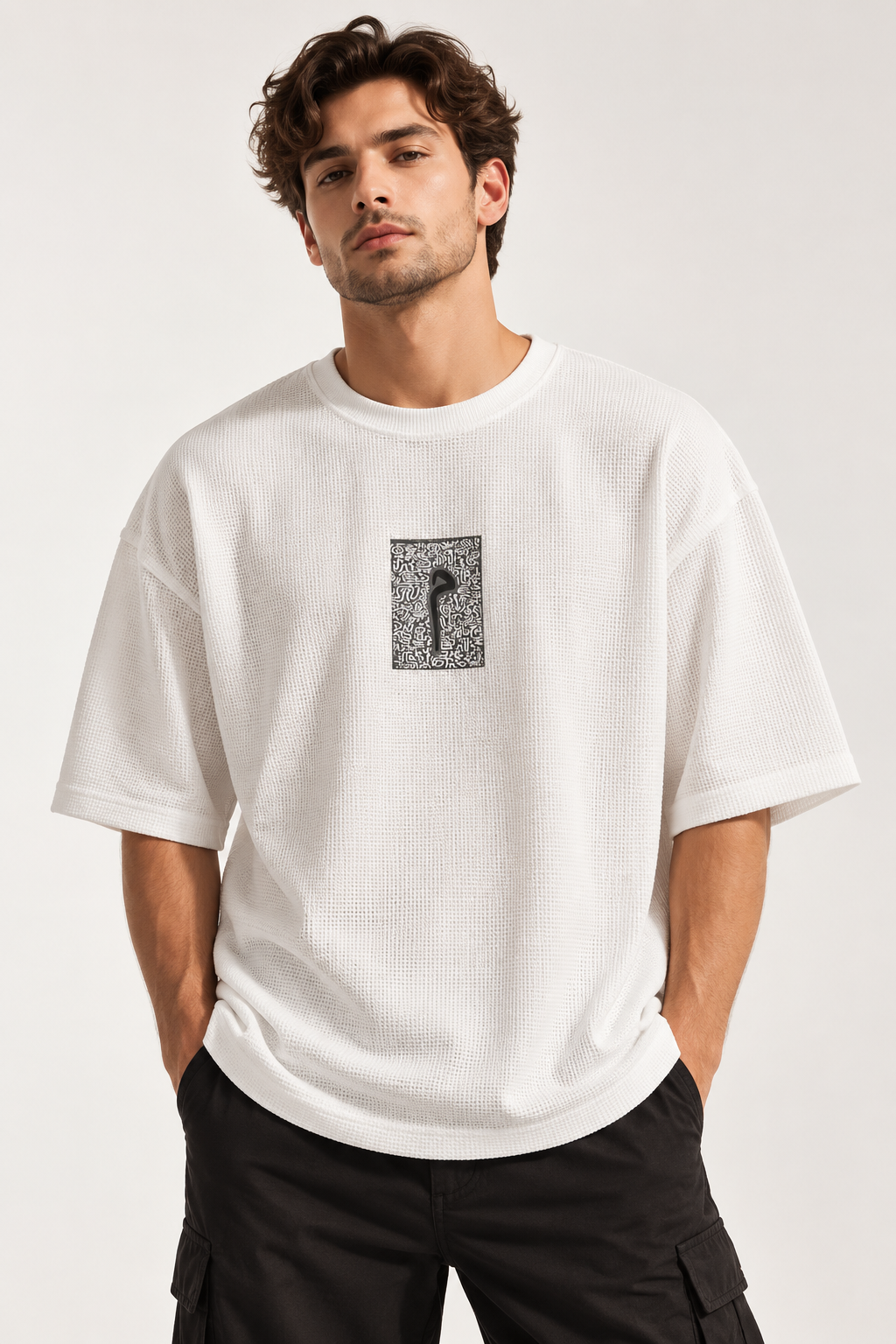 Cipher Waffle Oversized Tee - White