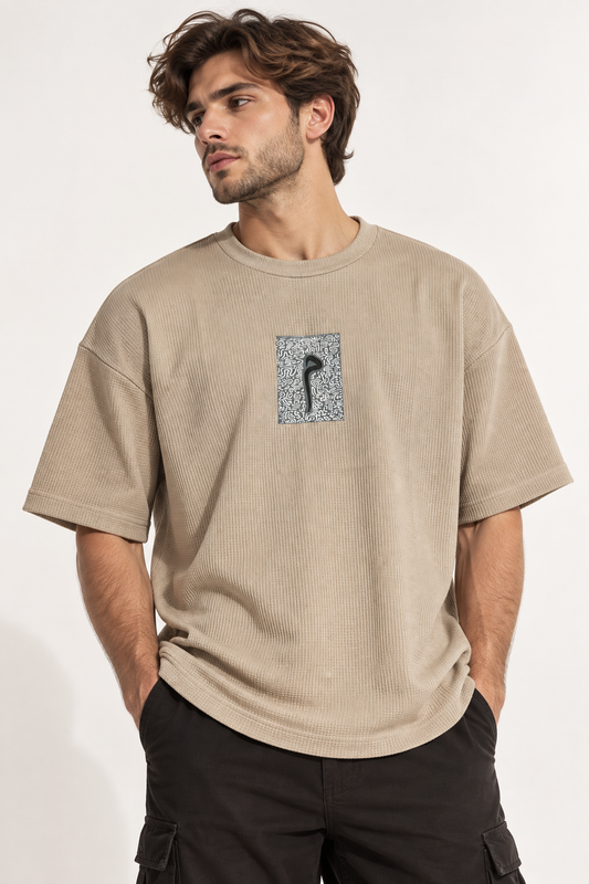 Cipher Waffle Oversized Tee - Beige