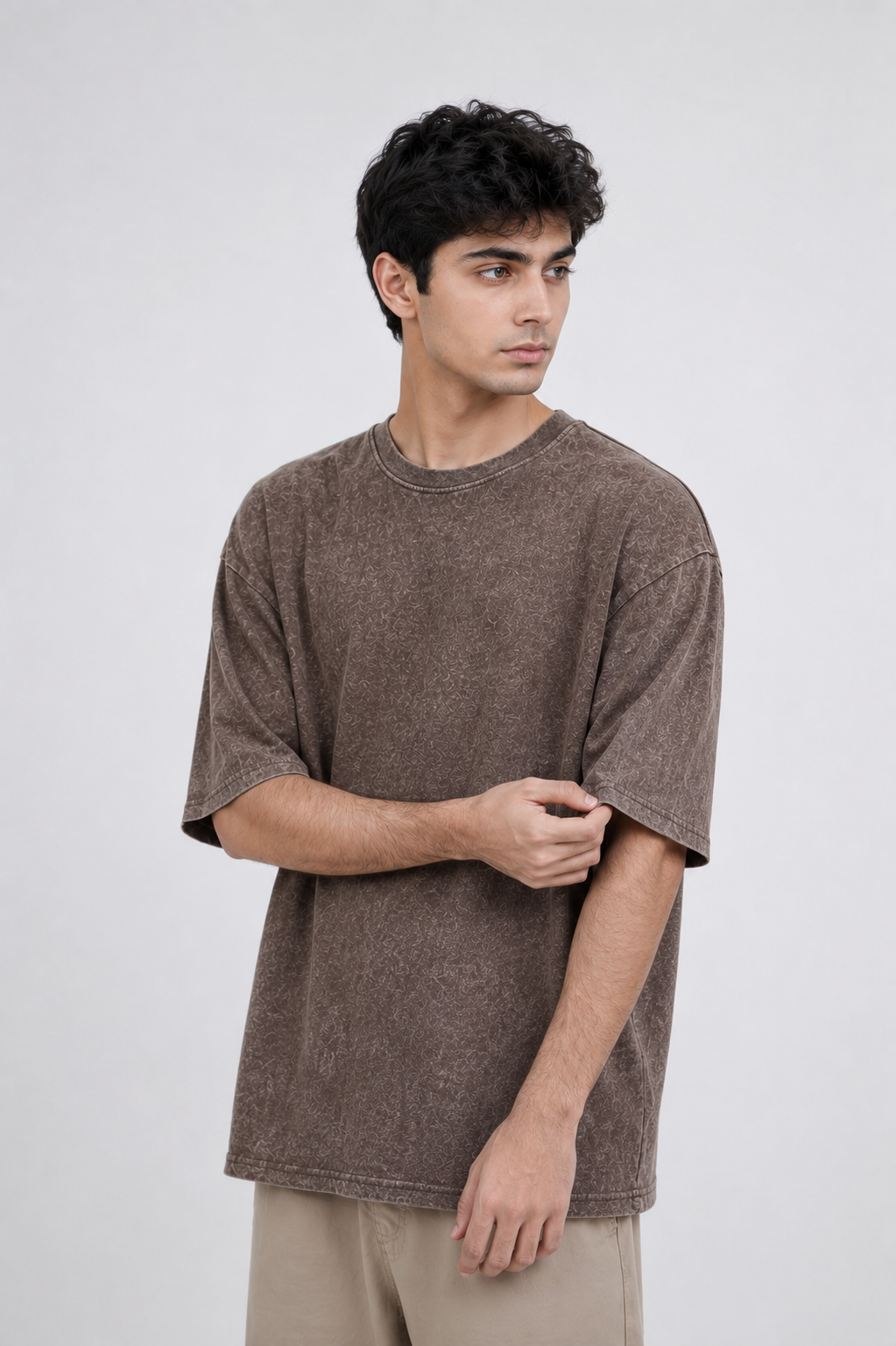 Acid washed DropShoulder tshirt - Brown