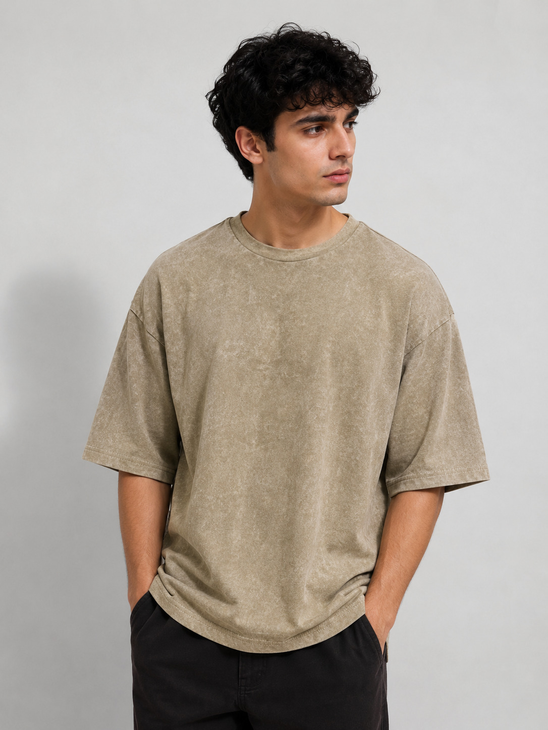 Acid washed DropShoulder tshirt - Beige
