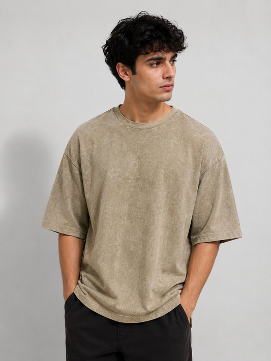 Acid washed DropShoulder tshirt - Beige