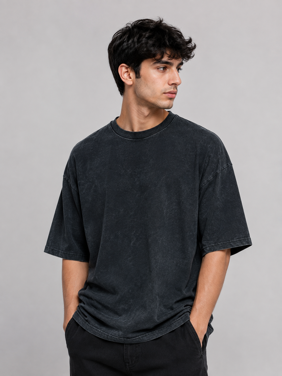 Acid washed DropShoulder tshirt - Black