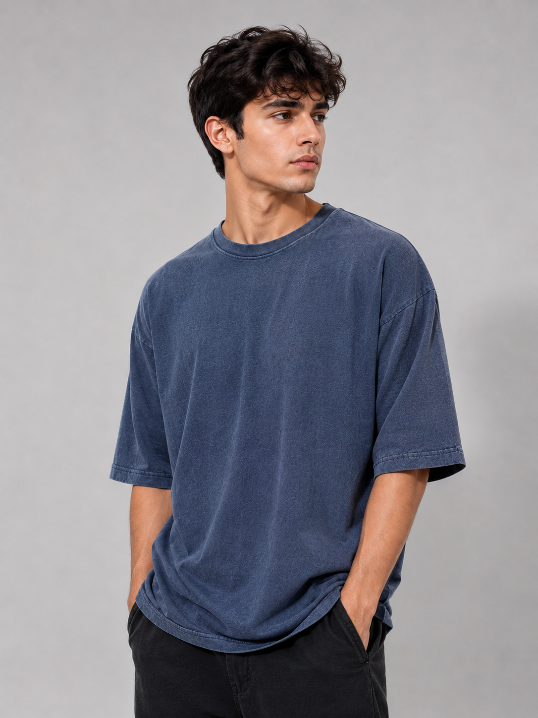 Acid washed DropShoulder tshirt - Petroleum
