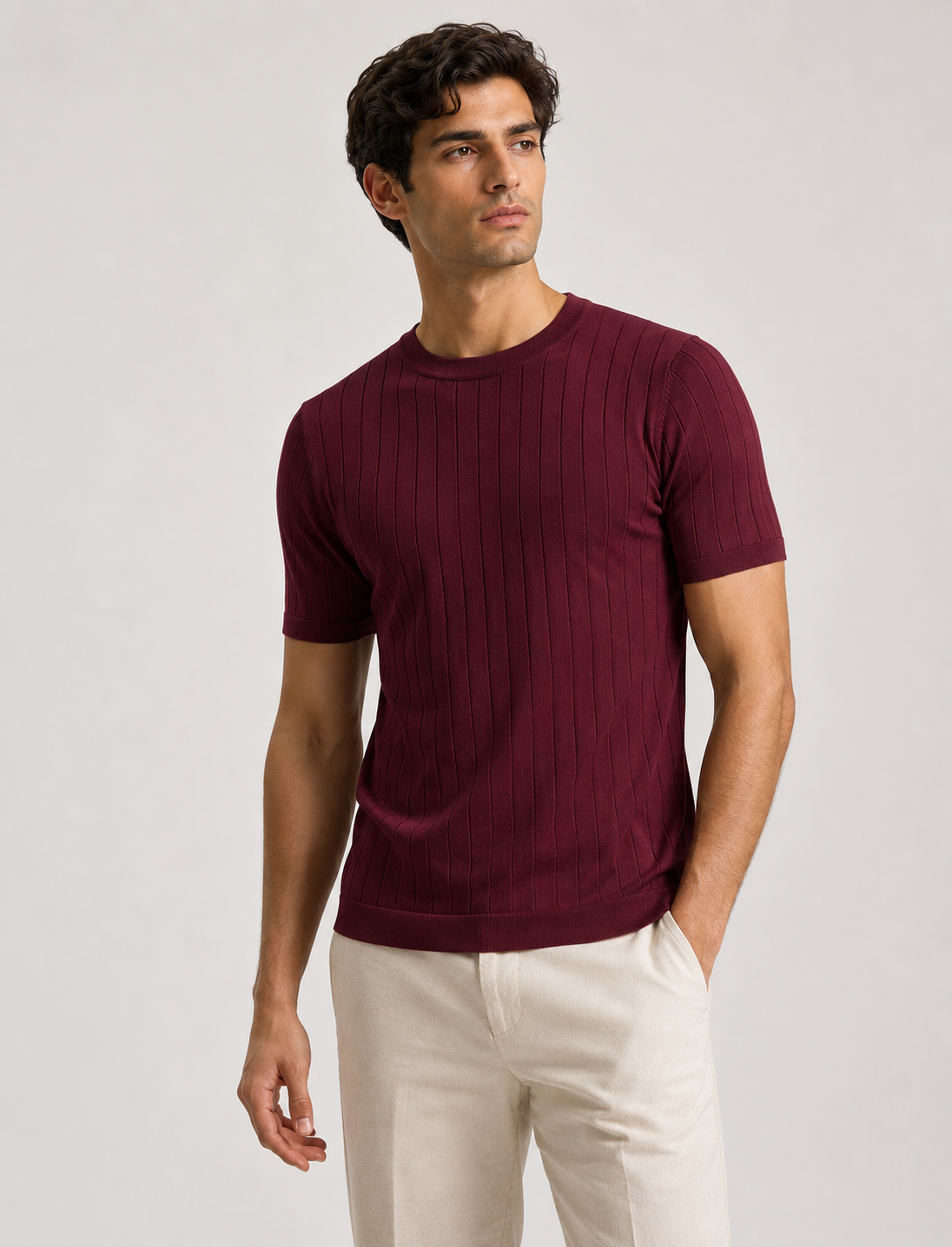 Drop Needle Tee For Men - Maroon