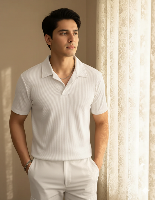 SOXAGE  - Premium Waffle Knitted Polo - White