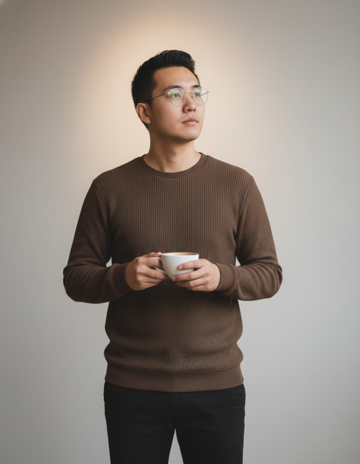 SOXAGE - Premium Full Sleeves Waffle Knit Tee For Men - Brown