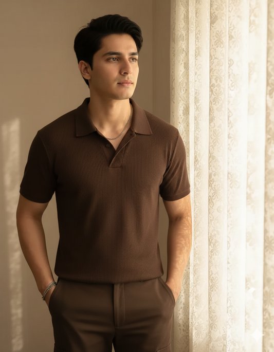 SOXAGE  - Premium Waffle Knitted Polo - Brown