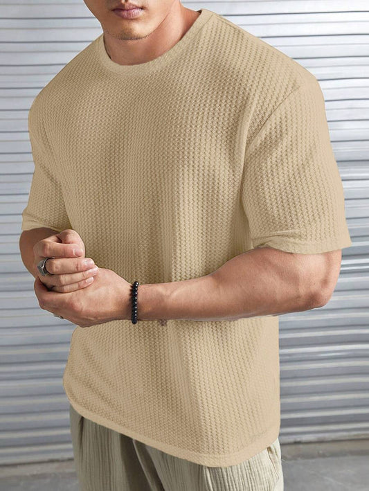Soxage - 11.11 Sale Oversized Waffle Knitted Tee For Men's - Beige
