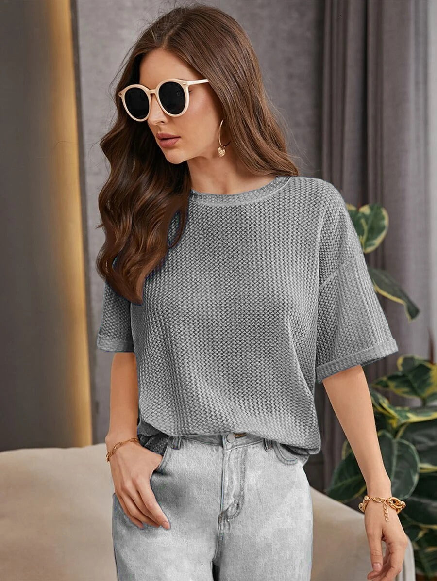 SOXAGE - Premium Oversized Waffle Knitted Tee - Grey