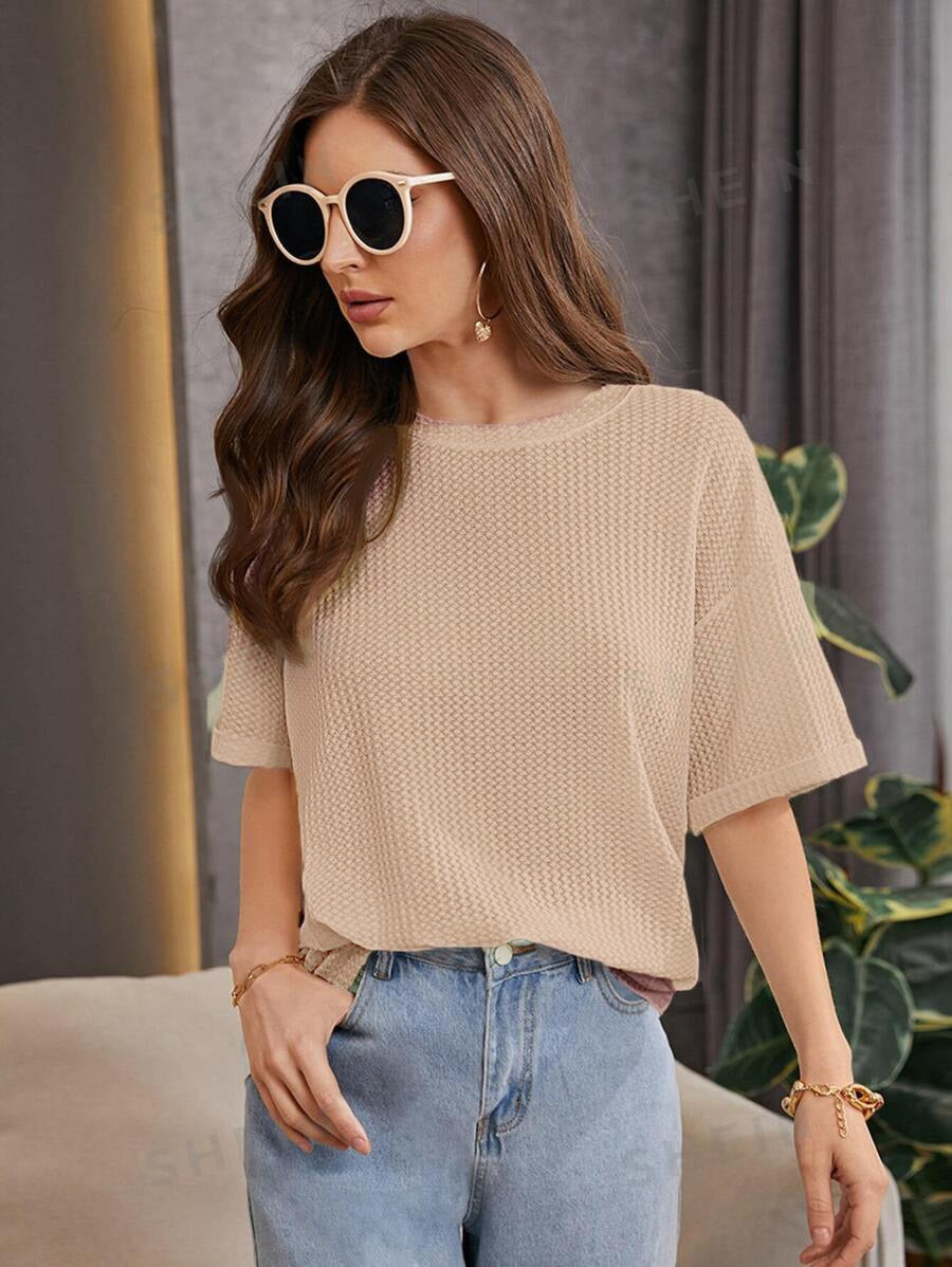 SOXAGE - Premium Oversized Waffle Knitted Tee - Beige