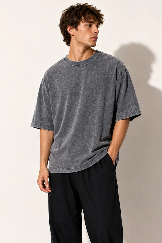 Acid washed DropShoulder tshirt - Grey