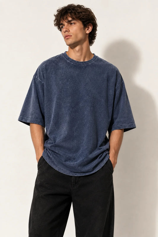 Acid washed DropShoulder tshirt - Petroleum