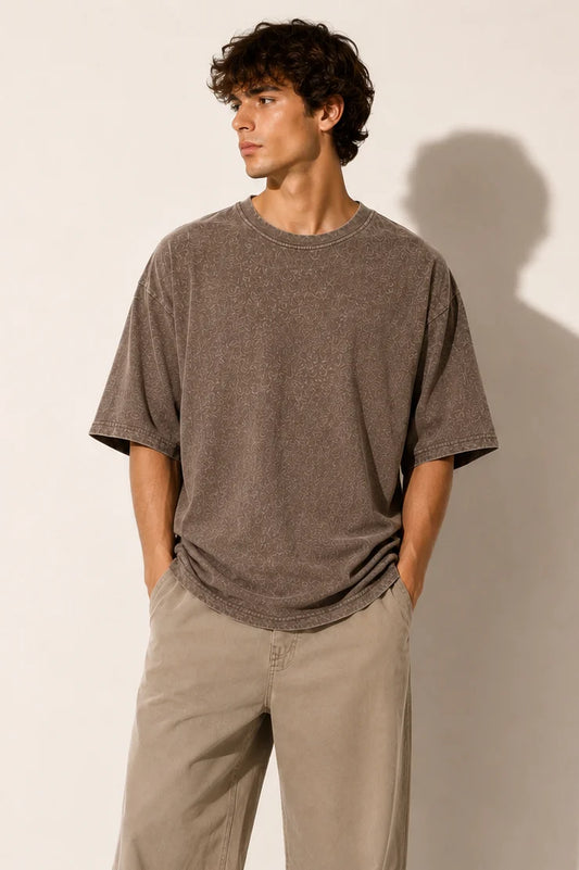 Acid washed DropShoulder tshirt - Brown