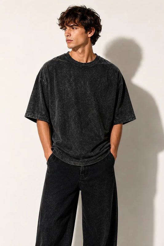Acid washed DropShoulder tshirt - Black