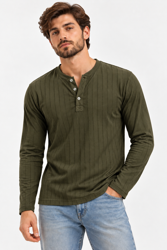 Henley Shirts - Drop Needle - OliveGreen