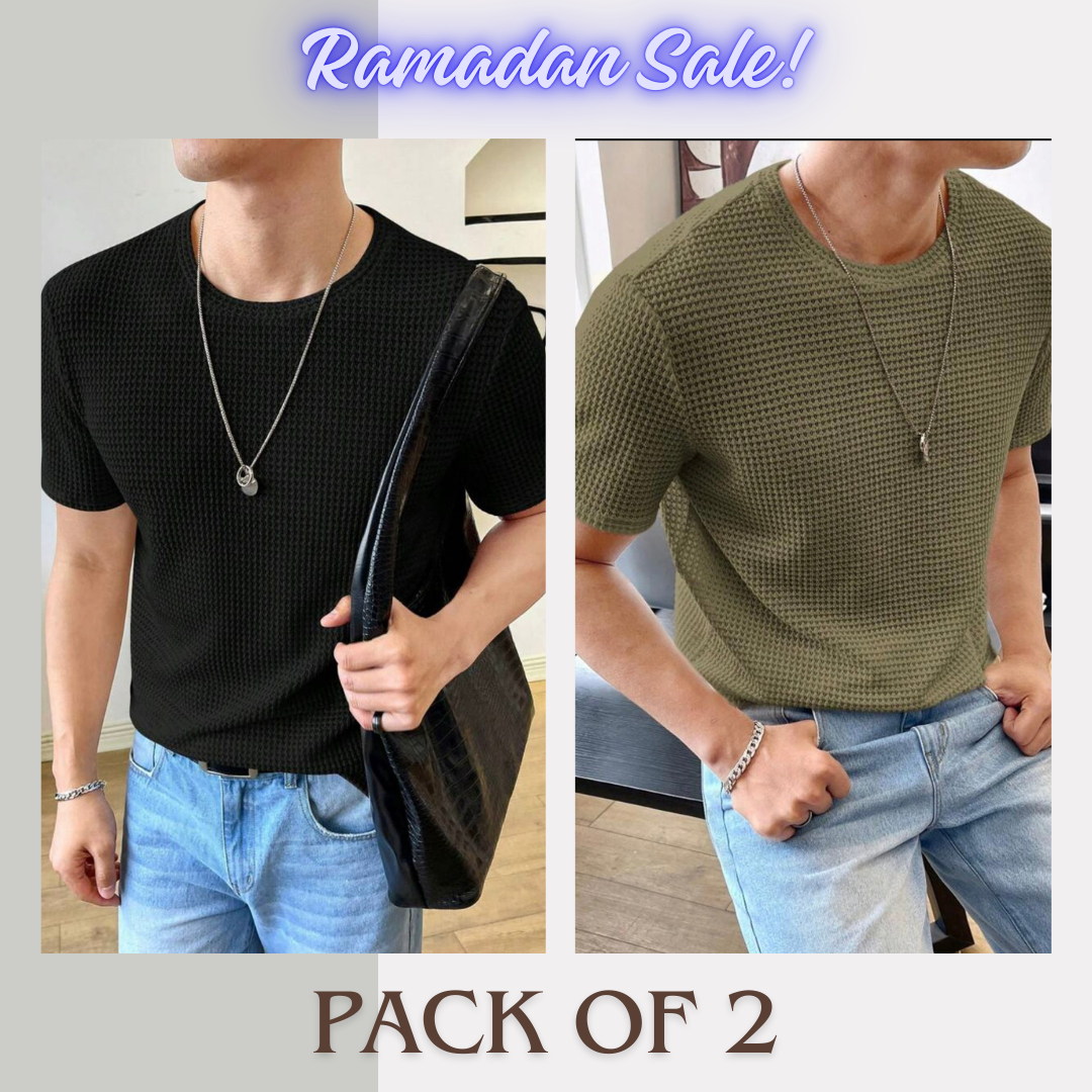 Soxage - Ramadan Sale - Half Sleeves Waffle Knitted tee - Black & Olive