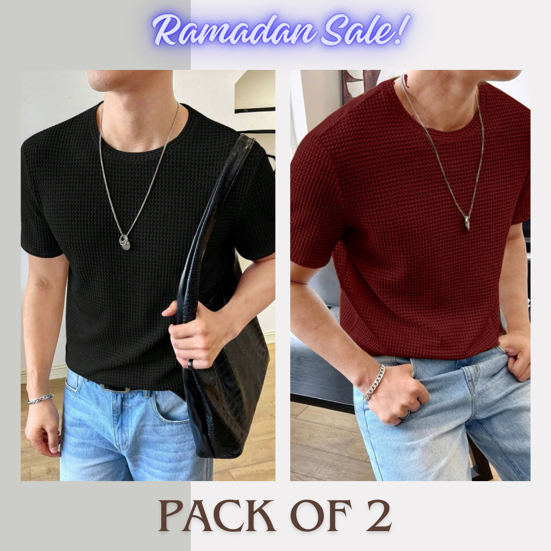 Soxage - Ramadan Sale - Half Sleeves Waffle Knitted tee - Black & Maroon