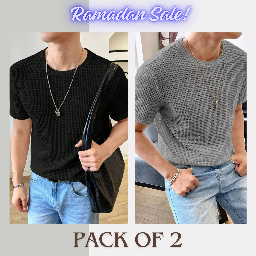 Soxage - Ramadan Sale - Half Sleeves Waffle Knitted tee - Black & Grey