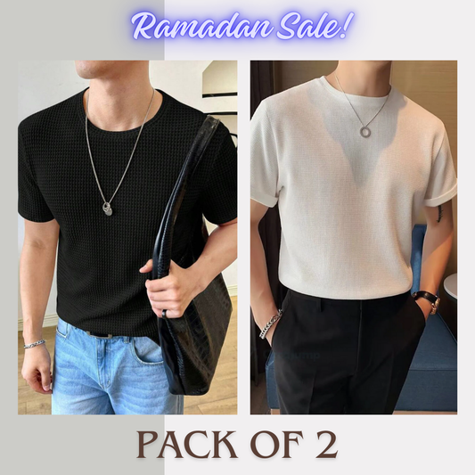 Soxage - Ramadan Sale - Half Sleeves Waffle Knitted tee - Black & White