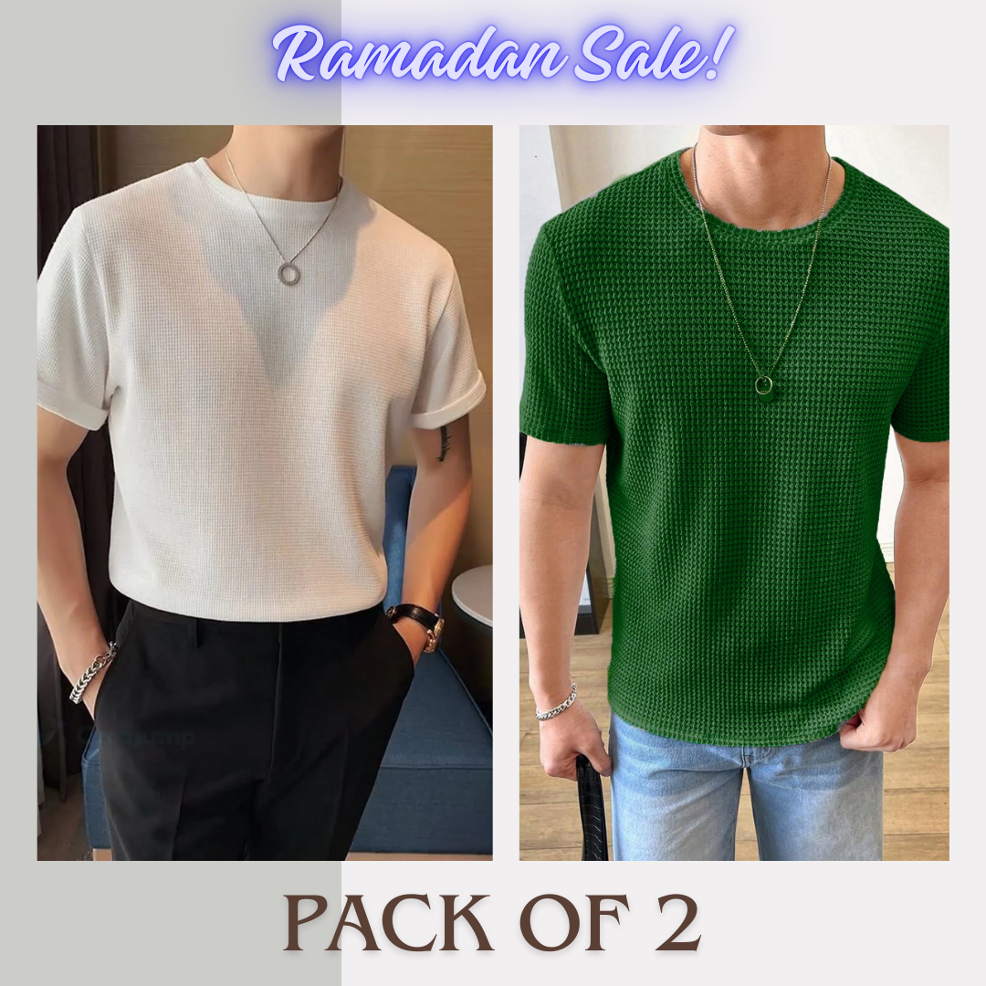 Soxage - Ramadan Sale - Half Sleeves Waffle Knitted tee - White & Green