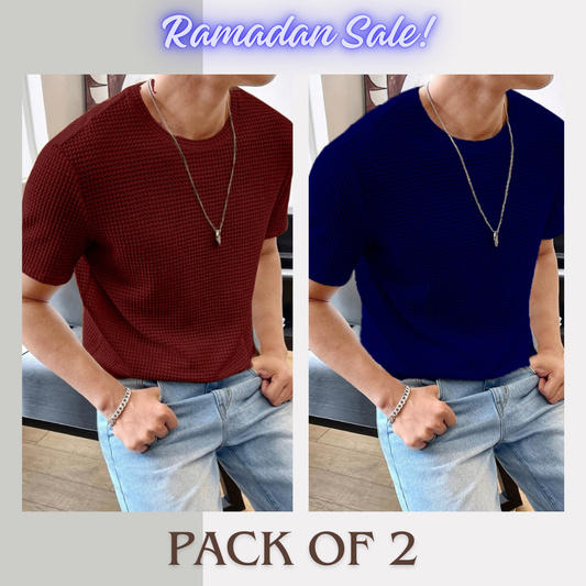 Soxage - Ramadan Sale - Half Sleeves Waffle Knitted tee - Maroon & Navy Blue