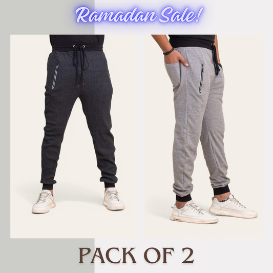 Soxage - Ramadan Sale - Waffle Knitted Pack Of 2 Trousers - Grey & Charcoal