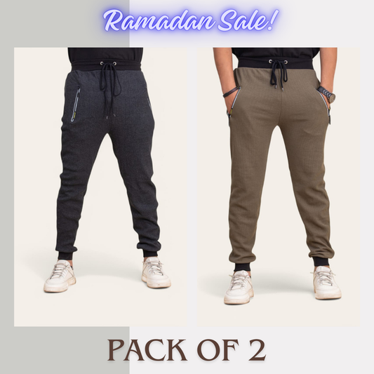 Soxage - Ramadan Sale - Waffle Knitted Pack Of 2 Trousers - Charcoal & Olive