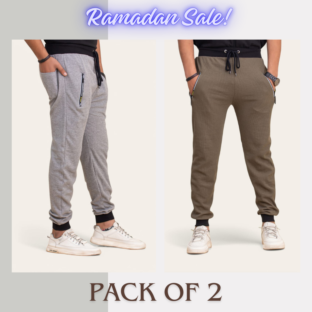 Soxage - Ramadan Sale - Waffle Knitted Pack Of 2 Trousers - Grey & Olive