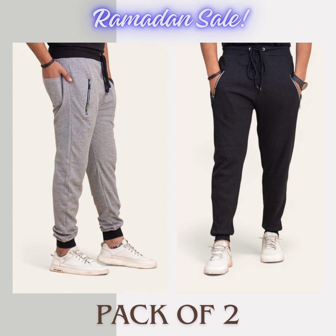 Soxage - Ramadan Sale - Waffle Knitted Pack Of 2 Trousers - Black & Grey