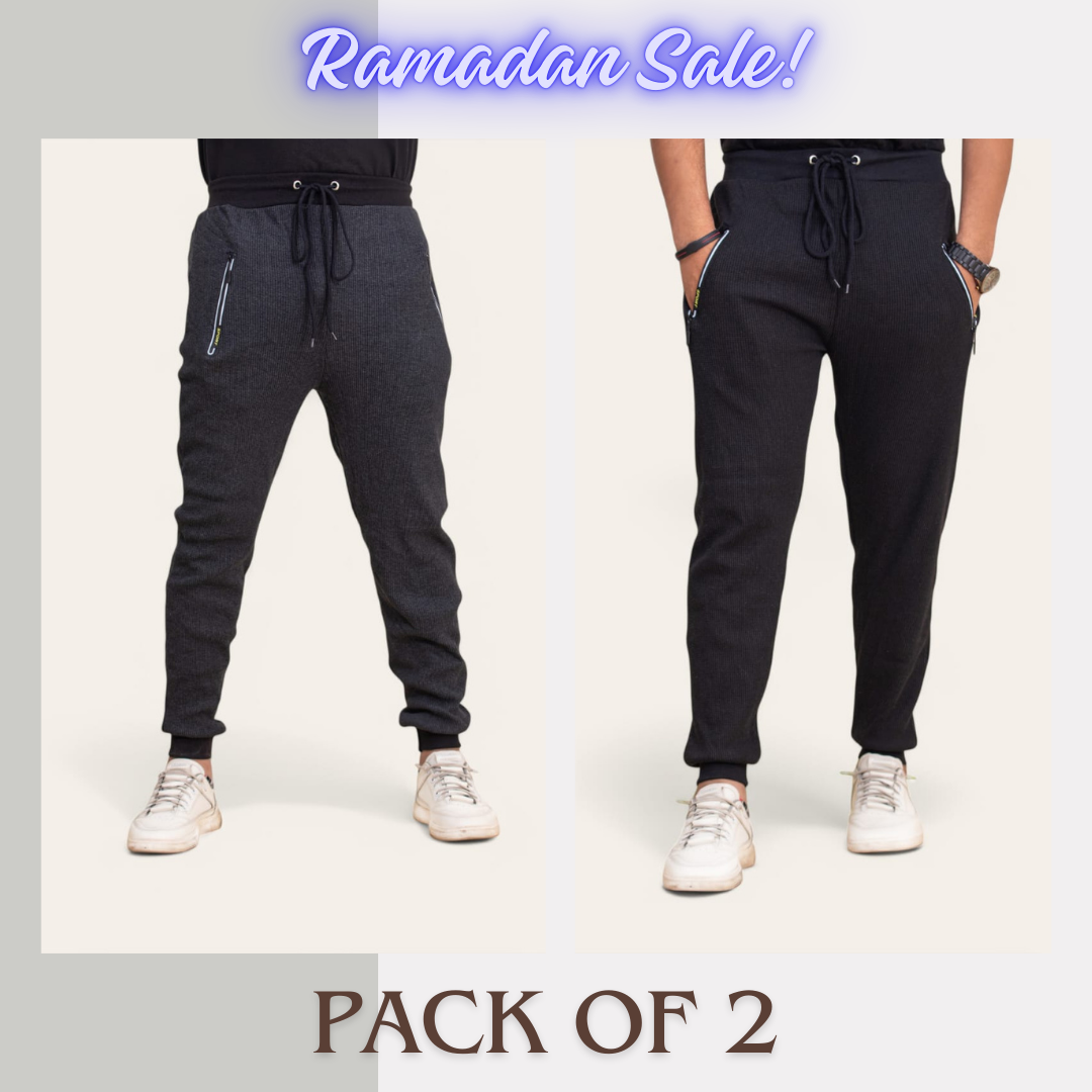 Soxage - Ramadan Sale - Waffle Knitted Pack Of 2 Trousers - Black & Charcoal