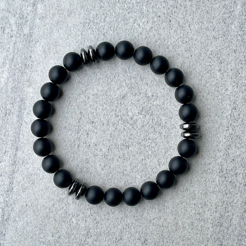 Matte Onyx Beaded Bracelet with Black Hematite - 8mm