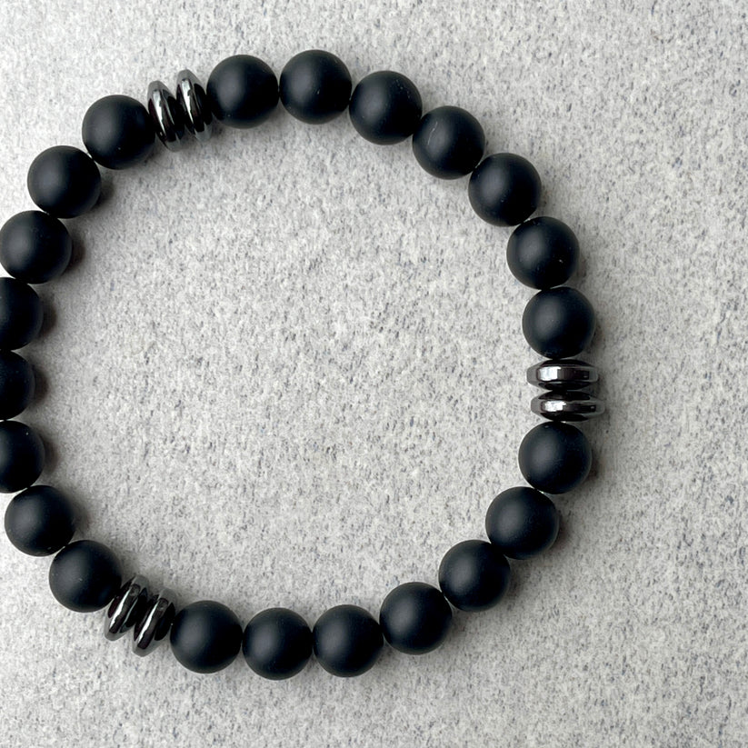 Matte Onyx Beaded Bracelet with Black Hematite - 8mm