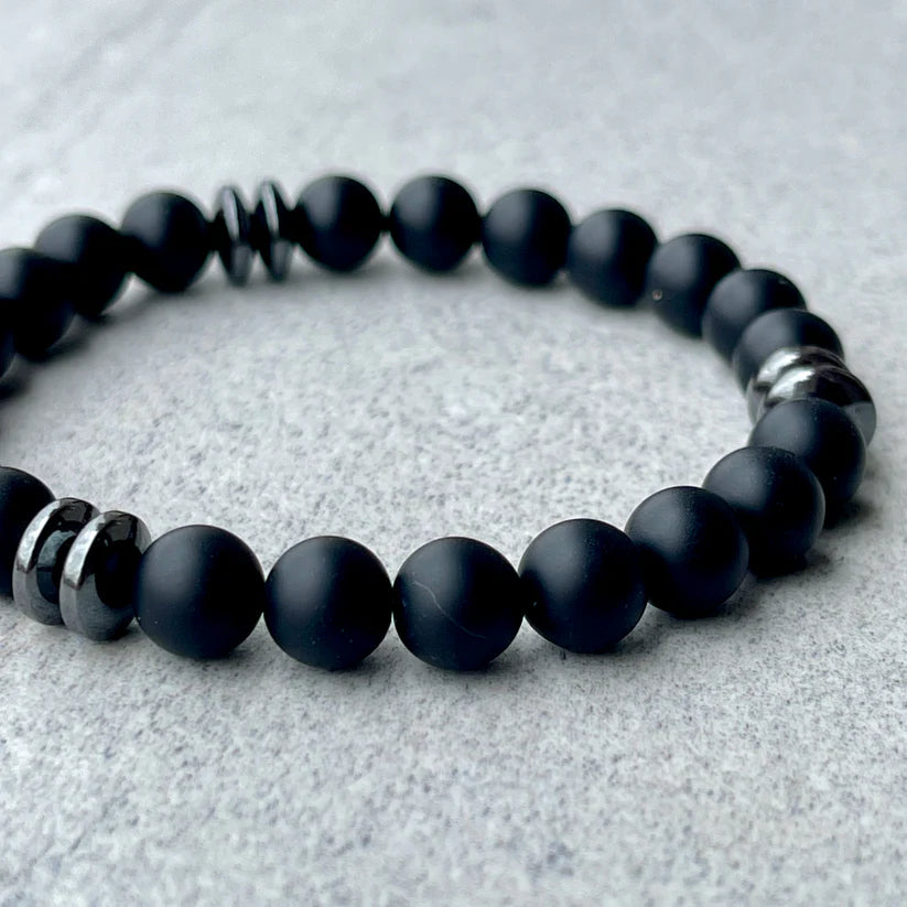 Matte Onyx Beaded Bracelet with Black Hematite - 8mm