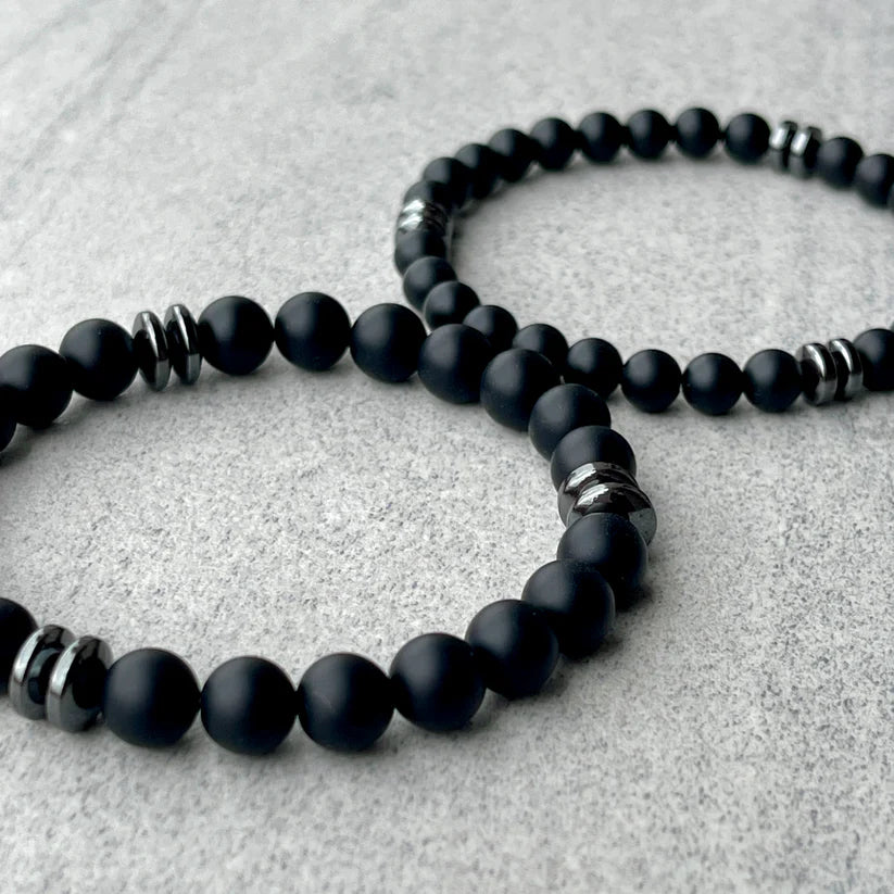 Matte Onyx Beaded Bracelet with Black Hematite - 8mm