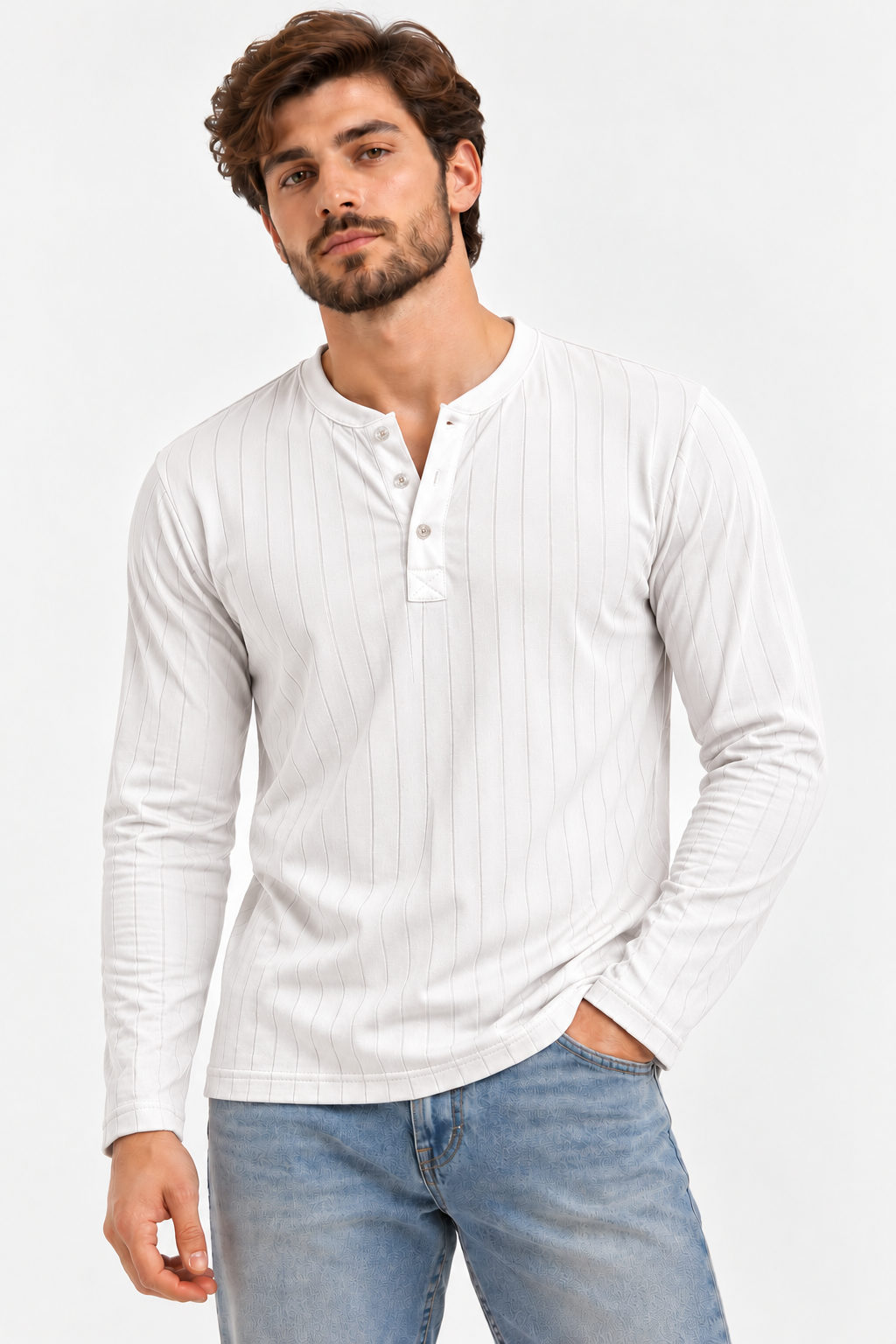 Henley Shirts - Drop Needle - White