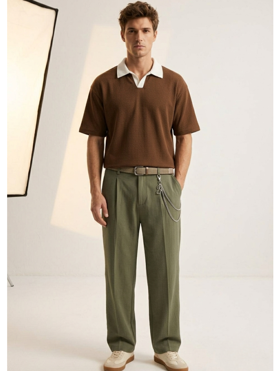 Oversized Waffle Knitted Polo - Brown
