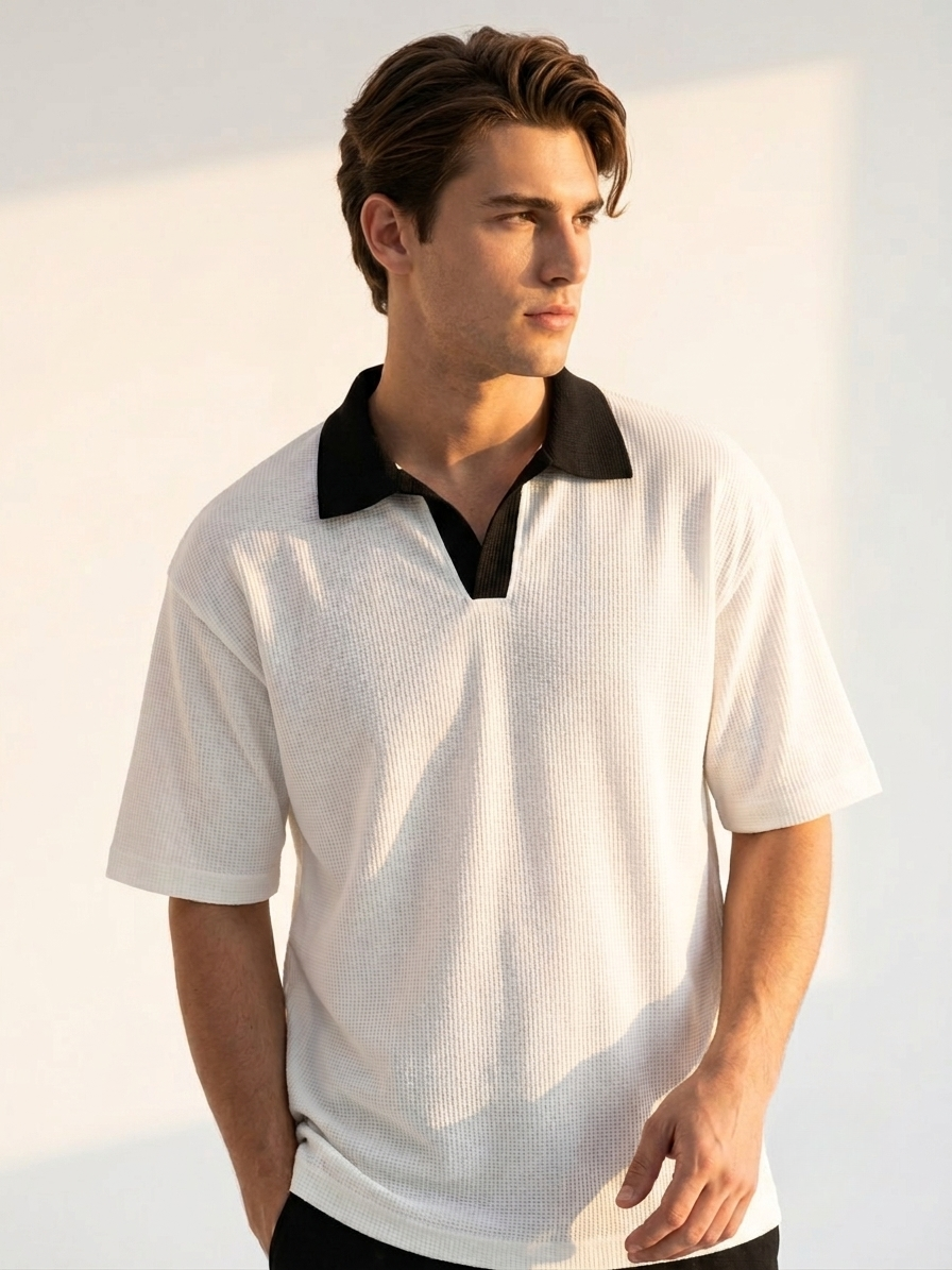 Oversized Waffle Knitted Polo - White