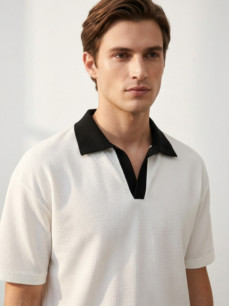 Oversized Waffle Knitted Polo - White