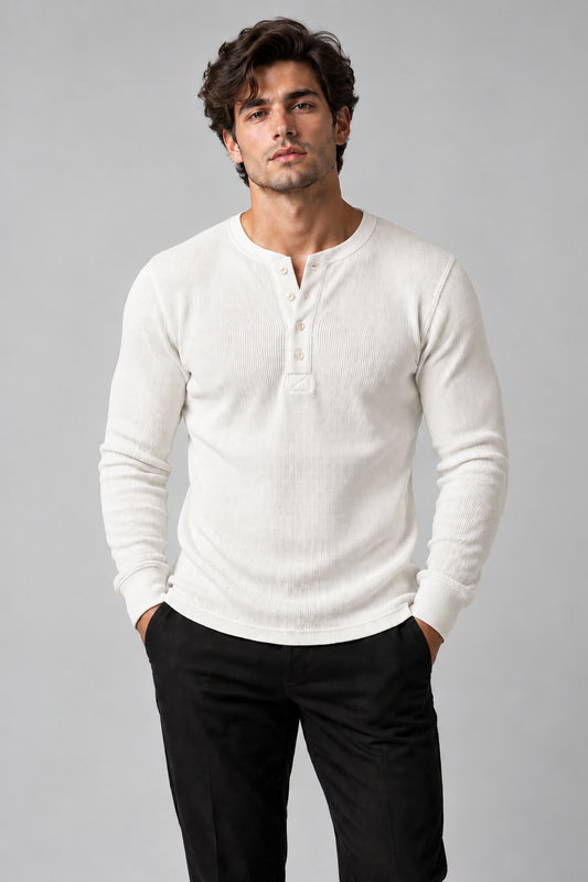 Henley Knitted Full Sleeves Shirt - White