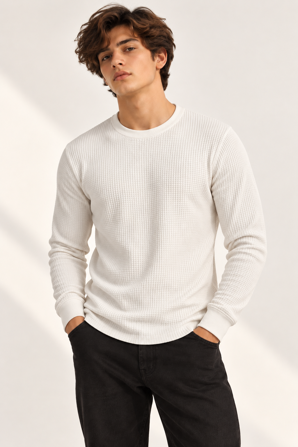 SOXAGE - Premium Full Sleeves Waffle Knit Tee For Men - White
