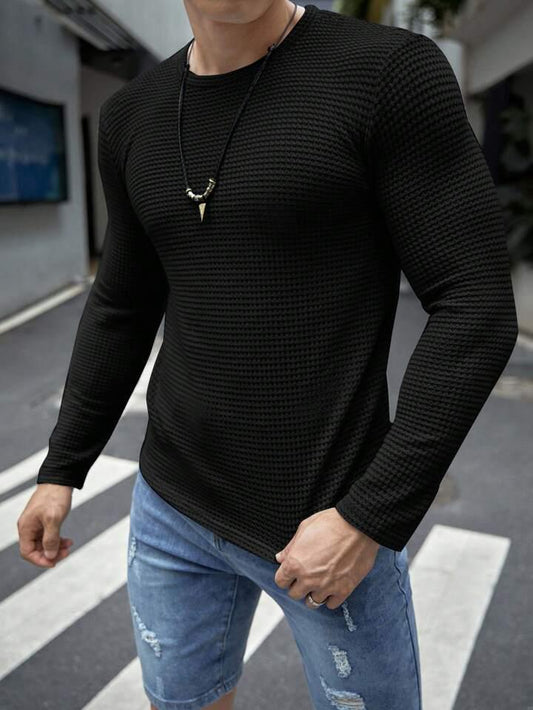 SOXAGE - Premium Full Sleeves Waffle Knit Tee For Men - Black