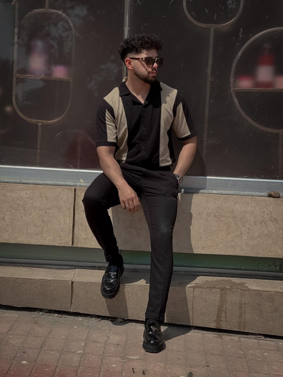 Premium Cuban Collar Shirt Golden Black